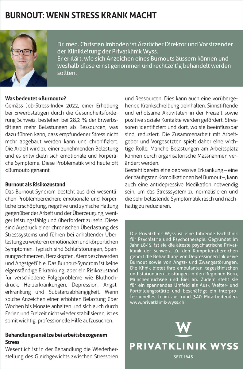 Burnout: Wenn Stress krank macht, NZZ vom 23.09.2023 (JPG)